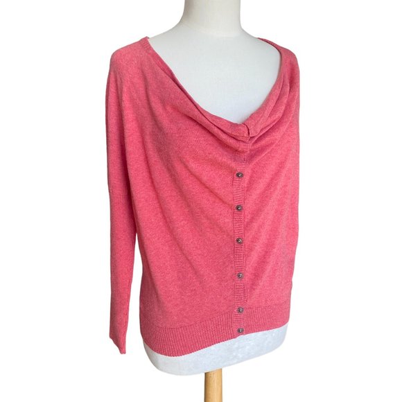 Eileen Fisher Organic Cotton Slouchy Cardigan Button Cowl Neck Barbiecore  -PS - Picture 3 of 14